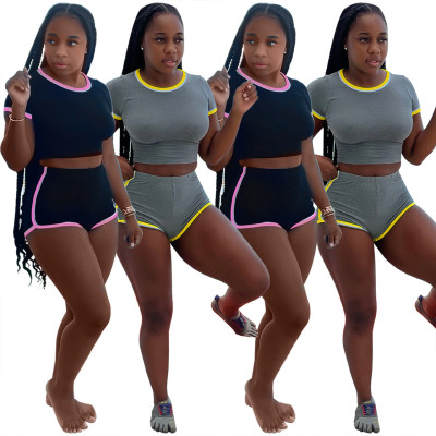Sexy Solid Color Slim Shorts Sports Two-Piece Set