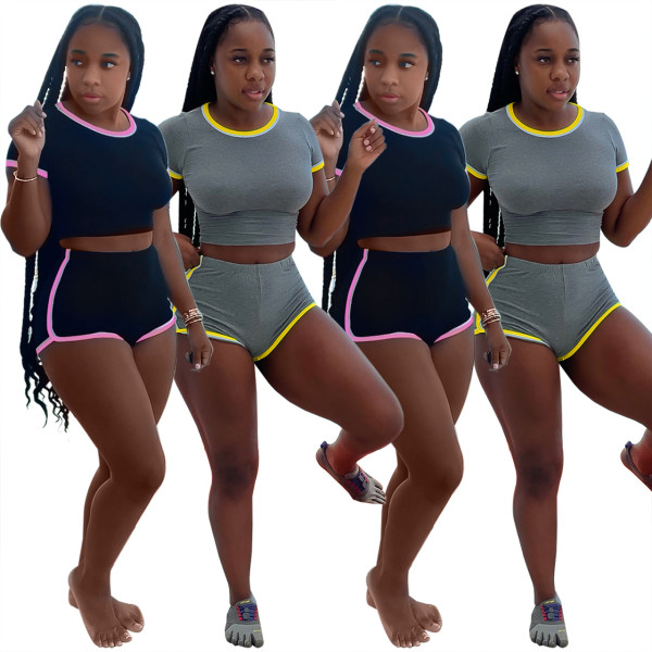 Sexy Solid Color Slim Shorts Sports Two-Piece Set