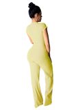 Ladies Fashion Casual Cropped Navel Short Sleeve Printed Two Piece Set