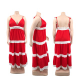 Plus size fat woman women's fashion suspenders backless V-neck striped sexy feature dress