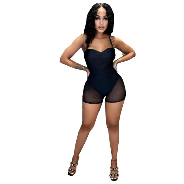 Women's Fashion Trend Sexy Mesh Jumpsuit Women's Casual Shorts