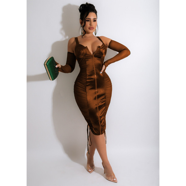 Satin Mesh Panel Sexy Dress Skirt