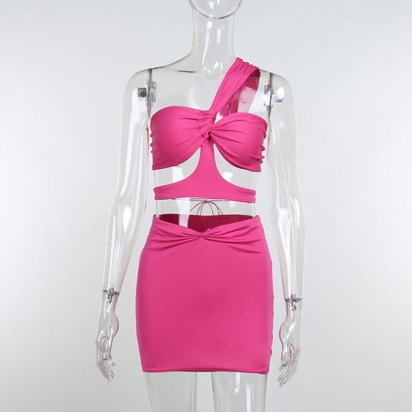 Fashion cross-shoulder tube top skirt irregular personality sexy two-piece women