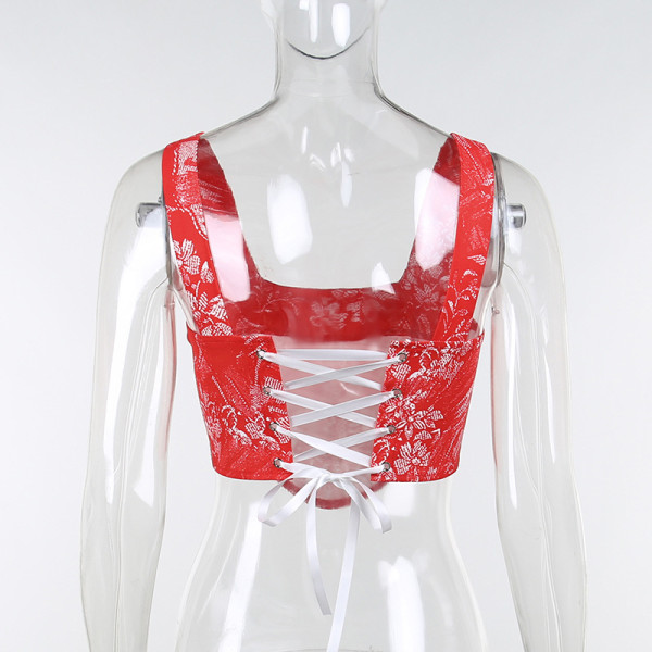 Sexy Backless Slim Fit Strapless Tank Top Characteristic Pattern Silk Cotton Corset