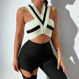 Sexy V-neck cross halter style temperament commuter wear a simple slim vest