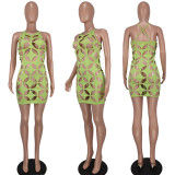 Simple hollow star-shaped halterneck solid color temperament dress