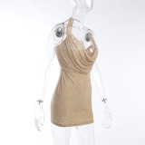 Sexy temperament hot diamond elegant short skirt party low-cut strappy halter dress