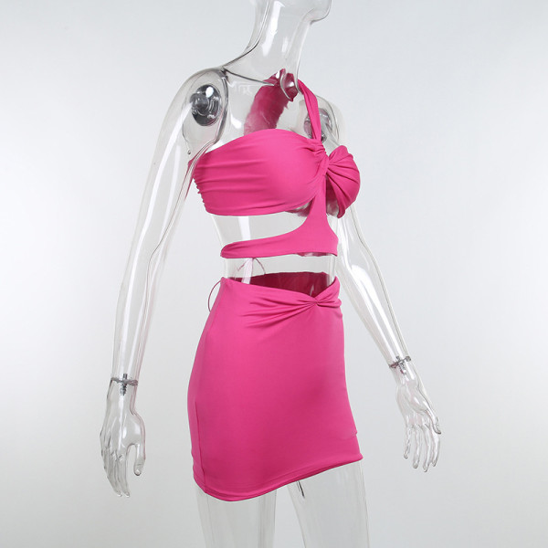 Fashion cross-shoulder tube top skirt irregular personality sexy two-piece women