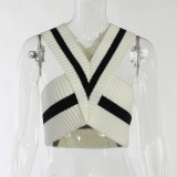 Sexy V-neck cross halter style temperament commuter wear a simple slim vest