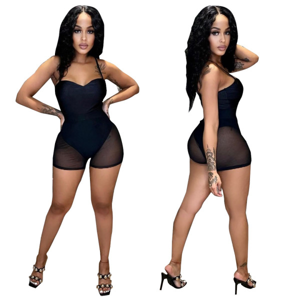 Women's Fashion Trend Sexy Mesh Jumpsuit Women's Casual Shorts