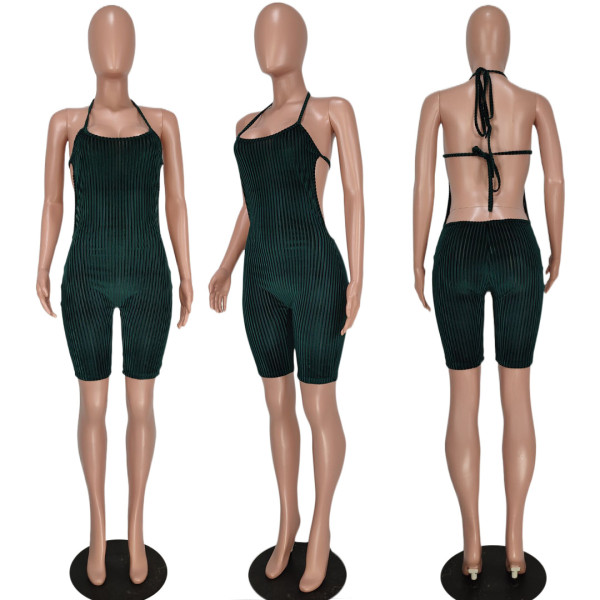 Flocked Lace-Up Backless Sexy Jumpsuit