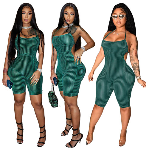 Flocked Lace-Up Backless Sexy Jumpsuit