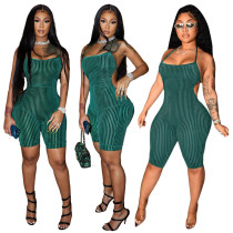 Flocked Lace-Up Backless Sexy Jumpsuit Flocked Lace-Up Backless Sexy Jumpsuit