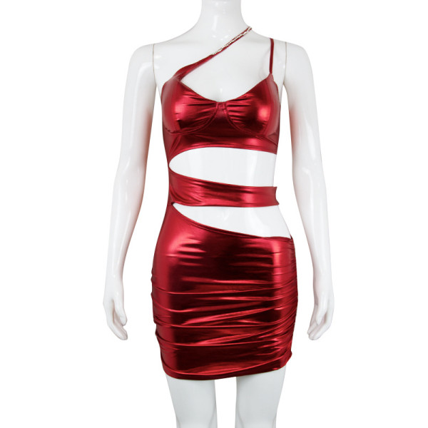 Sexy Asymmetric Diamond Chain Sling Pack Hip Skirt Nightclub Skirt