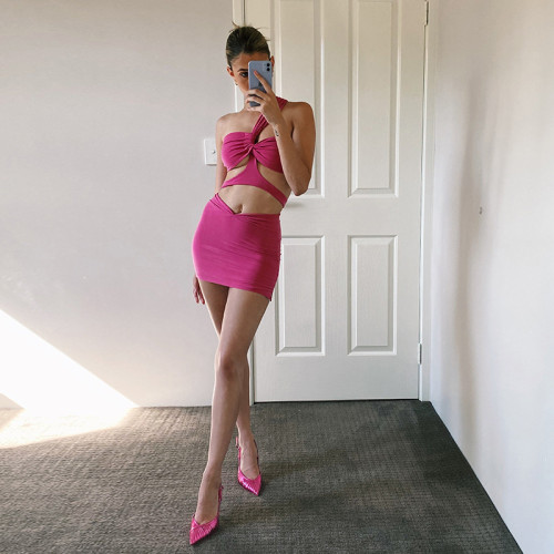 Fashion cross-shoulder tube top skirt irregular personality sexy two-piece women