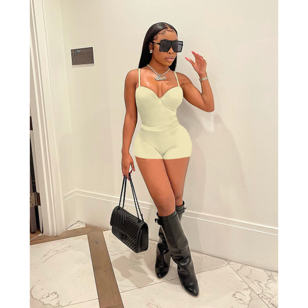 Summer women's sexy low-cut suspenders one-piece shorts two-piece suit