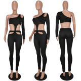 Casual Hollow Out Waist Off Shoulder Solid Color Temperament Jumpsuit