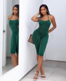 Flocked Lace-Up Backless Sexy Jumpsuit