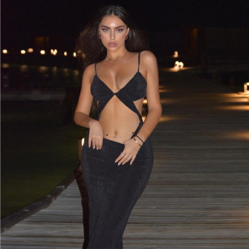 Sling fashion sexy backless sling solid color slim slim dress