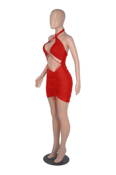 Summer fashion sexy women's halter neck hollow solid color bandage dress