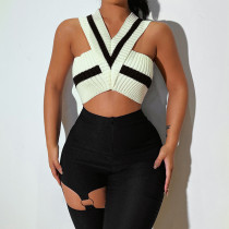 Sexy V-neck cross halter style temperament commuter wear a simple slim vest