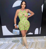 Simple hollow star-shaped halterneck solid color temperament dress