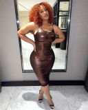 Spring sexy backless bronzing slightly transparent suspender dress