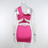 Fashion cross-shoulder tube top skirt irregular personality sexy two-piece women
