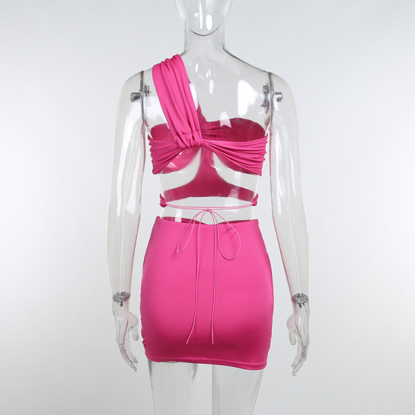 Fashion cross-shoulder tube top skirt irregular personality sexy two-piece women