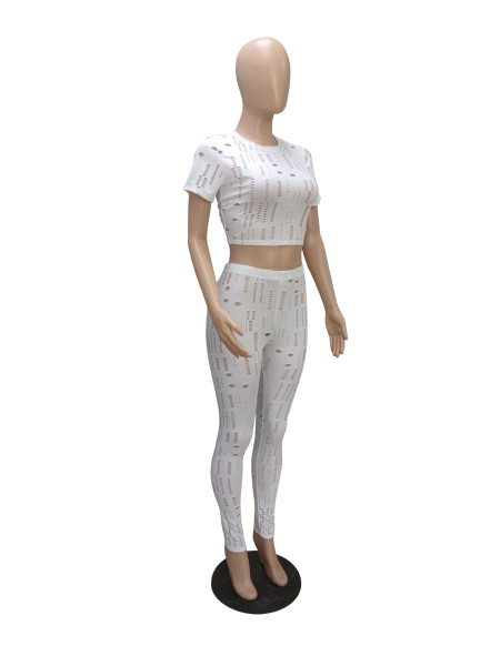 Hole solid color tight sexy sports and leisure two-piece suit