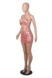 Sexy cross halter lace open back wrap chest and hip dress