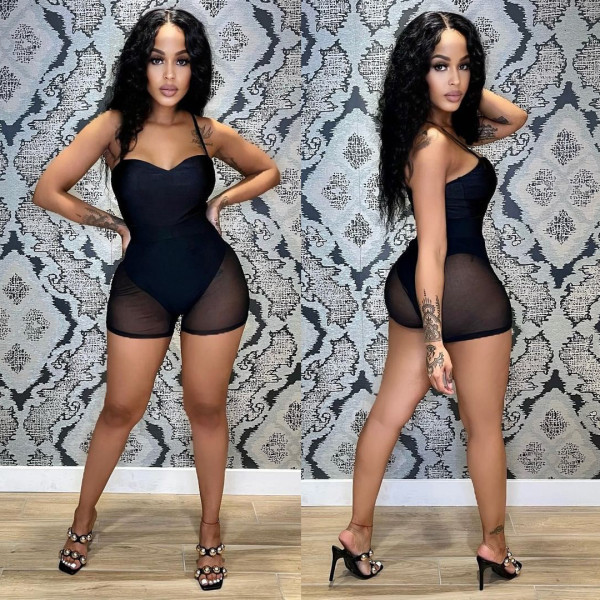 Women's Fashion Trend Sexy Mesh Jumpsuit Women's Casual Shorts