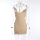 Sexy temperament hot diamond elegant short skirt party low-cut strappy halter dress