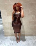 Spring sexy backless bronzing slightly transparent suspender dress