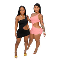 Oblique shoulder sexy dress spring and summer short irregular dress