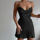 Ladies elegant suspender skirt temperament evening show back simple dress