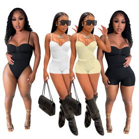 Summer women's sexy low-cut suspenders one-piece shorts two-piece suit