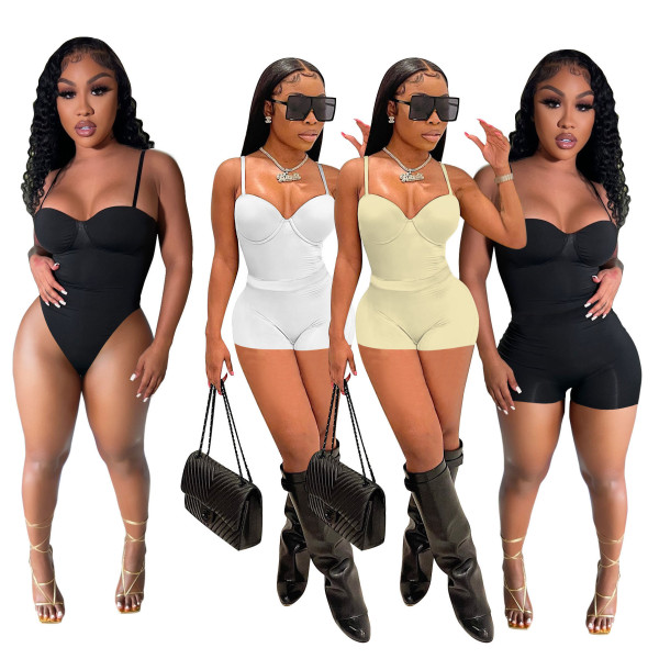 Summer women's sexy low-cut suspenders one-piece shorts two-piece suit