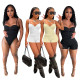 Summer women's sexy low-cut suspenders one-piece shorts two-piece suit