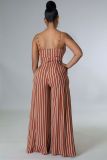 Sexy Striped Backless Sling Wide-Leg Jumpsuit
