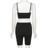 Women's sexy suspenders low-cut vest tight-fitting hip yoga shorts two-piece set