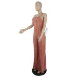 Sexy Striped Backless Sling Wide-Leg Jumpsuit