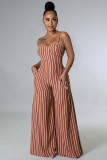 Sexy Striped Backless Sling Wide-Leg Jumpsuit