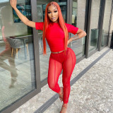 Sexy Perspective Mesh High Waist Hip Raise Thin Sports Casual Pants