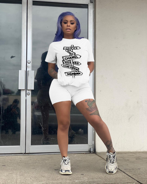 Fashion Women Alphabet Print Casual Suit Two Piece