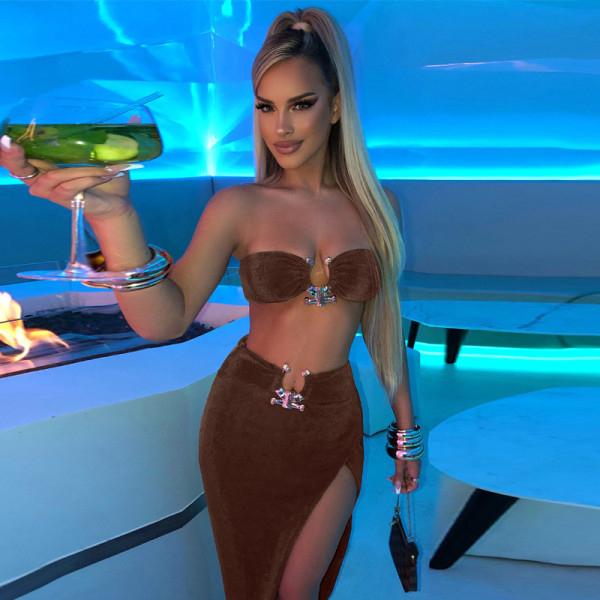 Tube top, navel, backless top, sexy slit, bag hip skirt, two-piece set