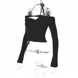 Women's Solid Color T-Shirt Halter Slim Slim Backless Sexy Vest Set