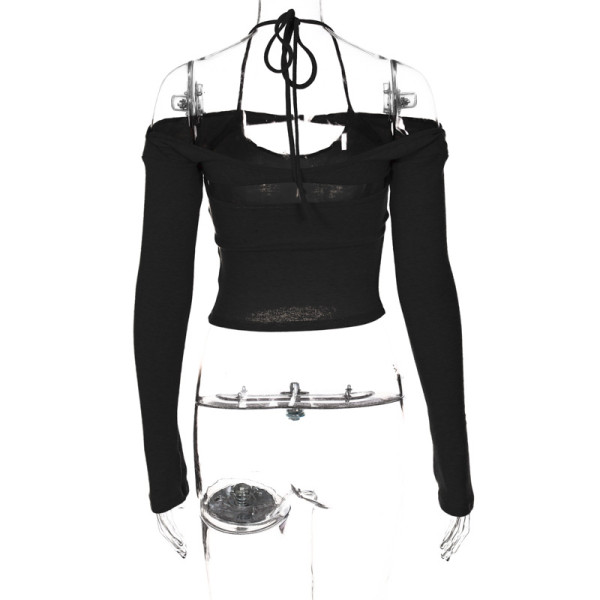 Women's Solid Color T-Shirt Halter Slim Slim Backless Sexy Vest Set