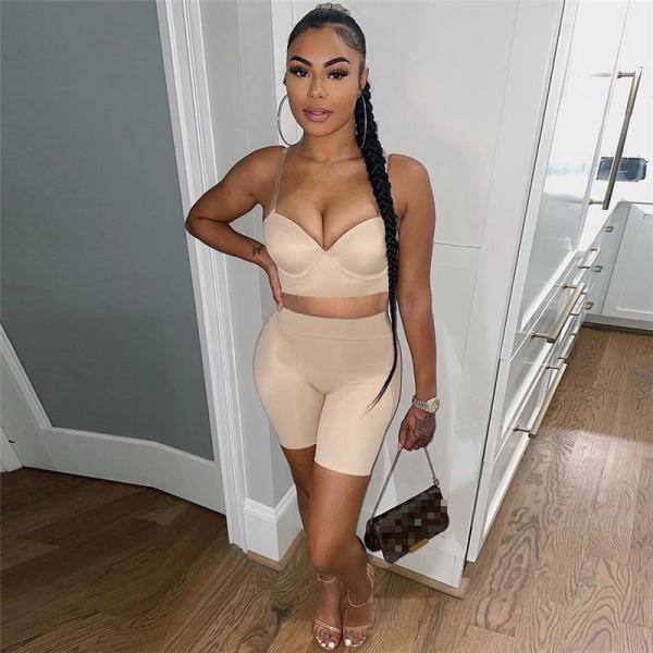 Women's sexy suspenders low-cut vest tight-fitting hip yoga shorts two-piece set