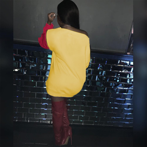 Fashion Street Print Colorblock Statement Sweater Dress with Adjustable Sleeves